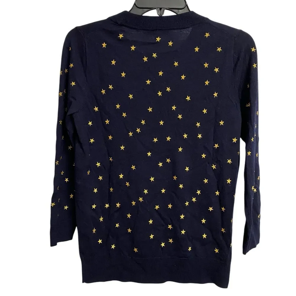 J. Crew Star Embroidered Merino Wool Sweater Women's S Navy Lightweight Preppy